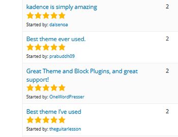Kadence theme review star comments