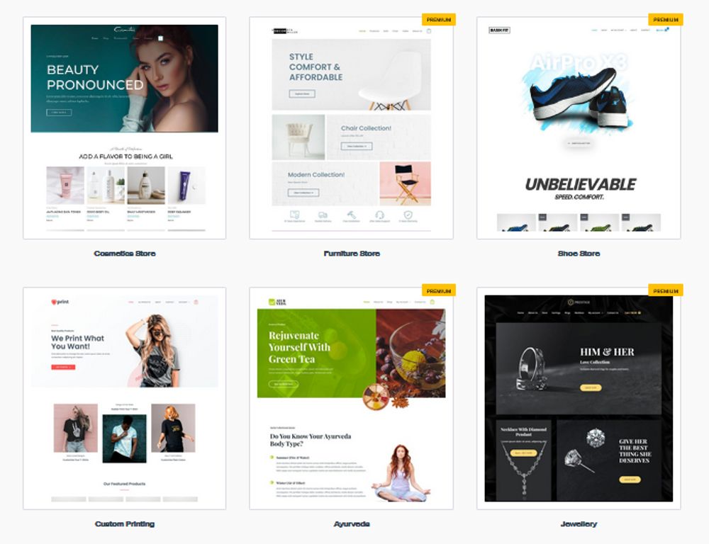 WP-Astra webshop examples