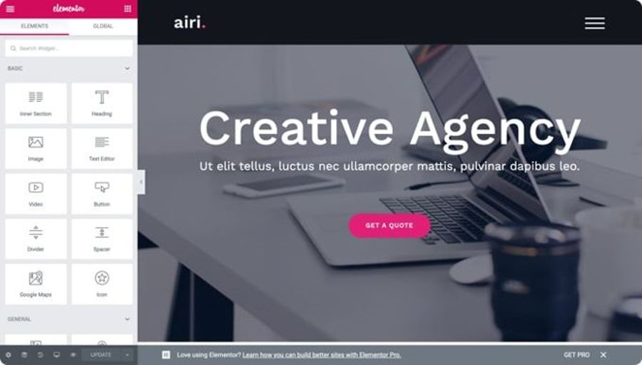 airi theme review elementor page builder
