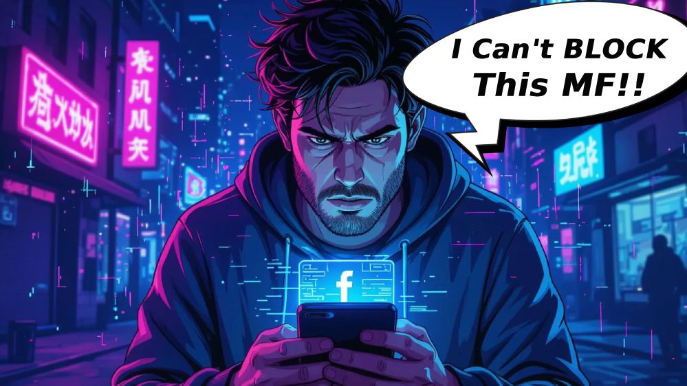 cant block someone facebook guy frustrated phone