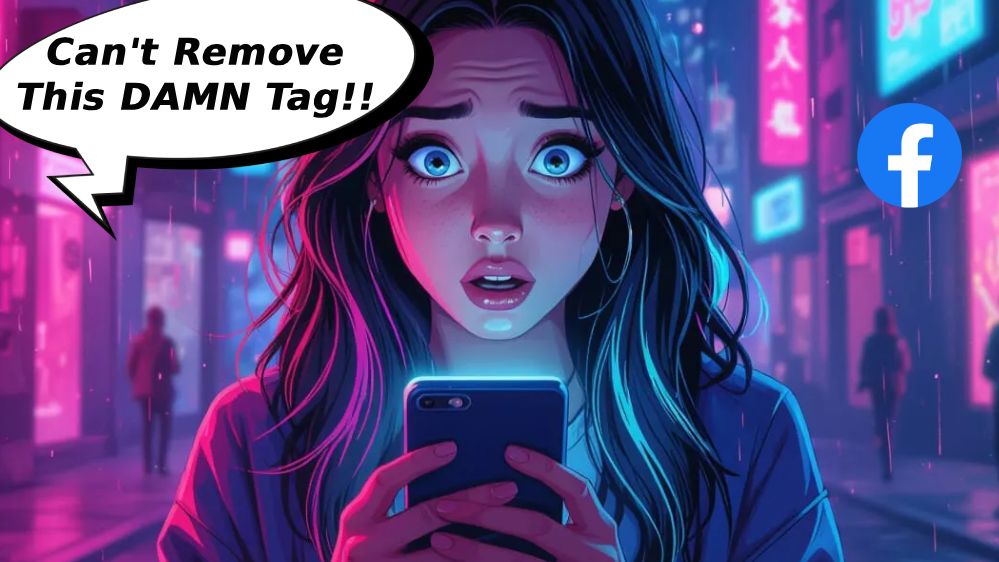 young woman embarrassed facebook photo tag